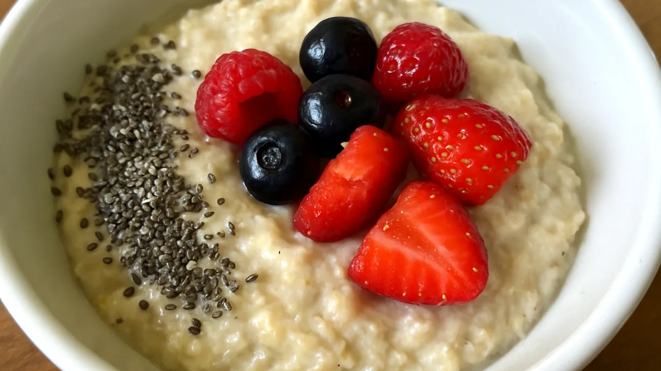 Porridge di avena con semi di chia e frutti di bosco"