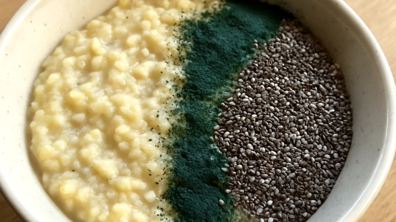 Porridge di miglio con semi di chia e spirulina"